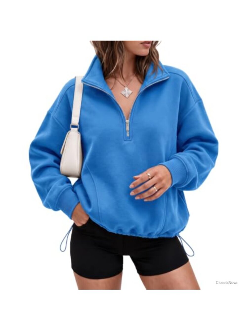 Oversized Fleece Half Zip Sweatshirt Mock Neck Pullover